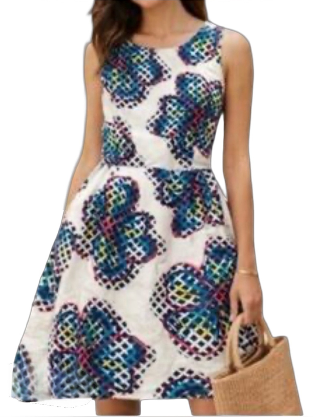 Kaari Blue Linen White Midi Dress with Multicolor Floral Lattice Print Size 16